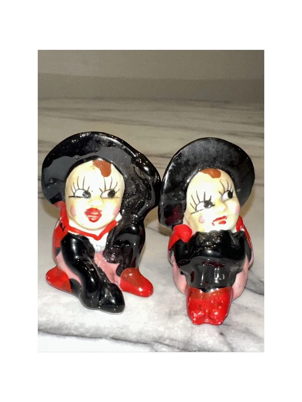 2 1950s Lady Bug Pixie Fairy Salt & Pepper Shakers Cork Stopper Madein Japan